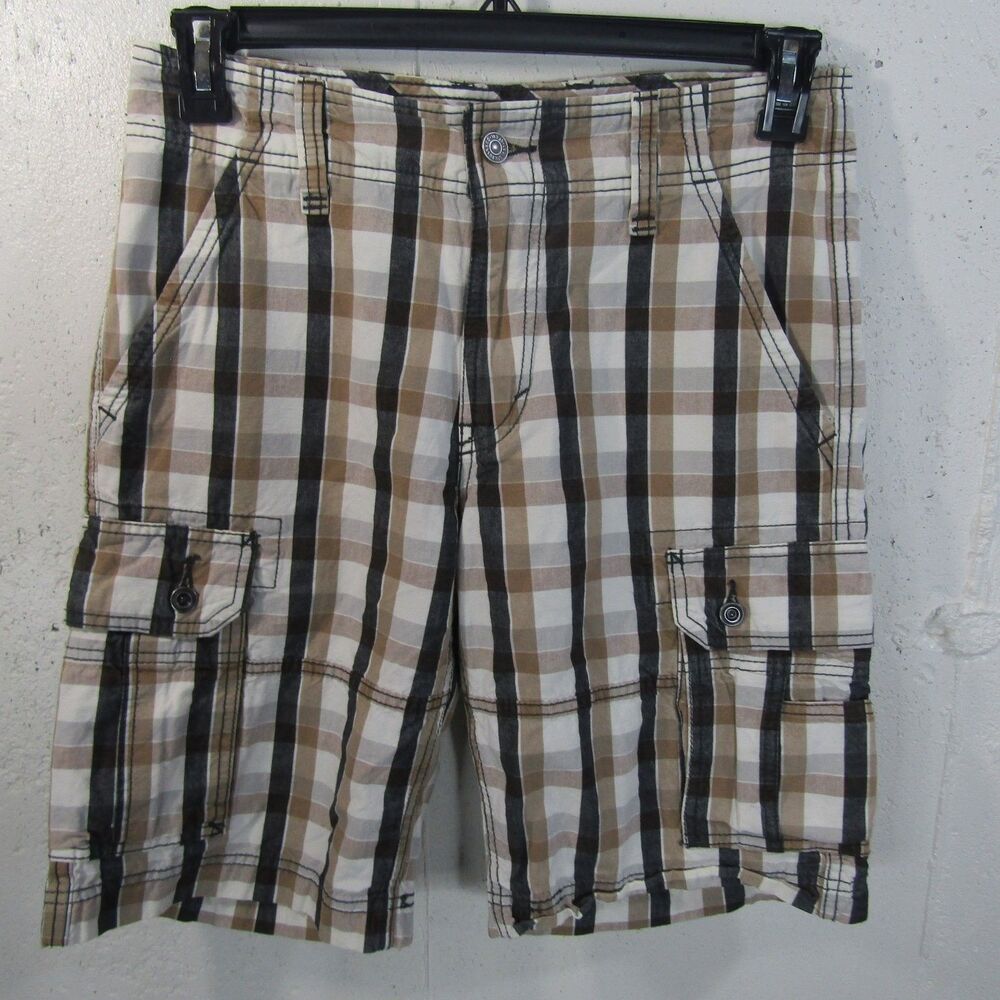 Levi's Men's Plaid Cargo Shorts Size 29 White Black Brown 100% Cotton 10" Inseam